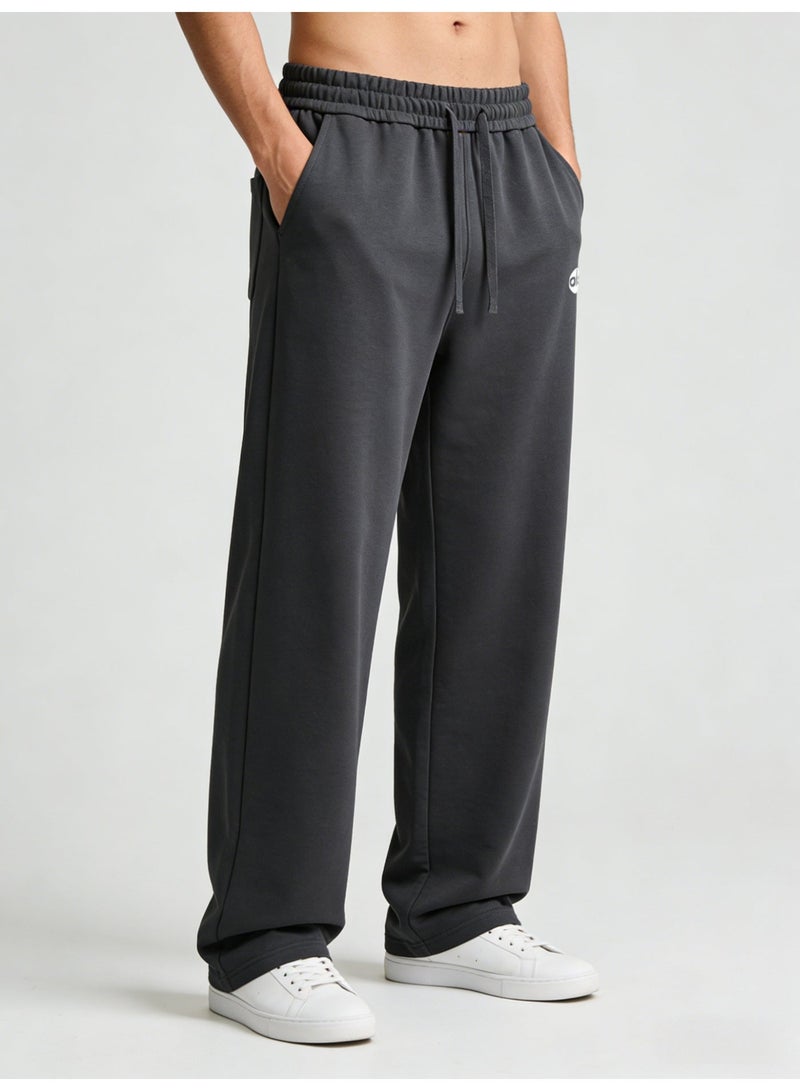 Alo Yoga Ultra-Soft High-Waisted Wide-Leg Track Pants in Charcoal - Image 3